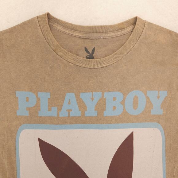 Playboy Graphic Casual Short Sleeve Crew Neck T Shirt Mens Size Large L Tan - Picture 1 of 9
